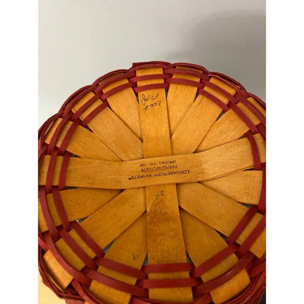Longaberger Woven Memories Basket Unisex OS Tan Red 2002 Handwoven With Liner